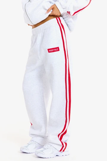 Hidden Hills Striped Straight-Leg Sweatpants Light Grey/Red