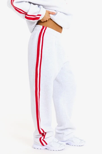 Hidden Hills Striped Straight-Leg Sweatpants Light Grey/Red