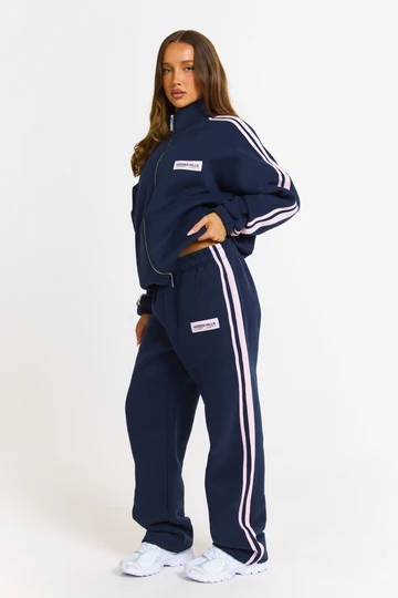 Hidden Hills Striped Straight-Leg Sweatpants Navy/Light Pink