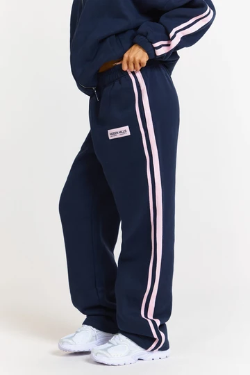 Hidden Hills Striped Straight-Leg Sweatpants Navy/Light PinkHidden Hills Striped Straight-Leg Sweatpants Navy/Light Pink