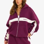 Hidden Hills Contrast Panel Zip Hoodie Plum