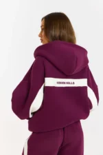 Hidden Hills Contrast Panel Zip Hoodie Plum