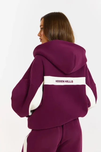 Hidden Hills Contrast Panel Zip Hoodie Plum
