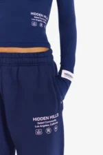 Hidden Hills Label Straight-Leg Sweatpants Navy/Light Pink