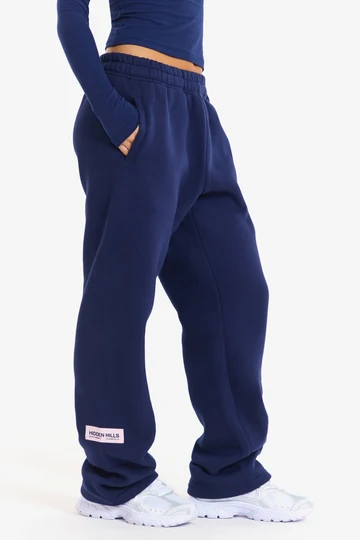 Hidden Hills Label Straight-Leg Sweatpants Navy/Light Pink