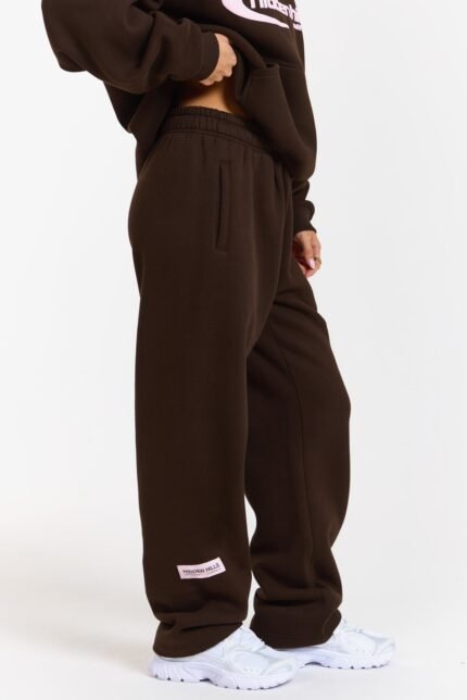 Hidden Hills Sporty Straight-Leg Sweatpants Dark Brown/Light Pink