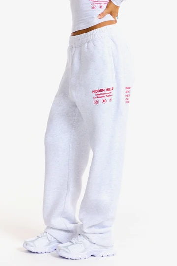 Hidden Hills Straight-Leg Sweatpants Light Gray/Red