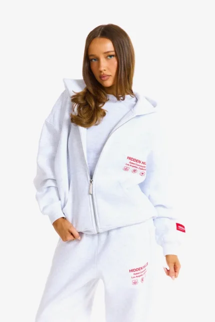 Hidden Hills Label Zip Hoodie Light Grey/Red