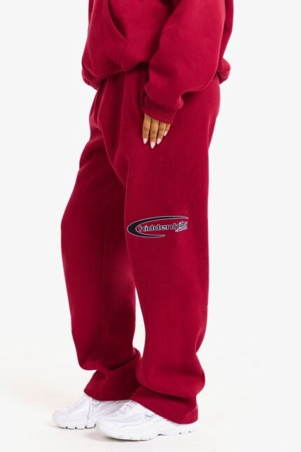 SPORTY STRAIGHT-LEG SWEATPANTS BURGUNDY/BLACK