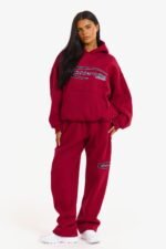 Hidden Hills Sporty Straight-Leg Sweatpants Burgundy/Black