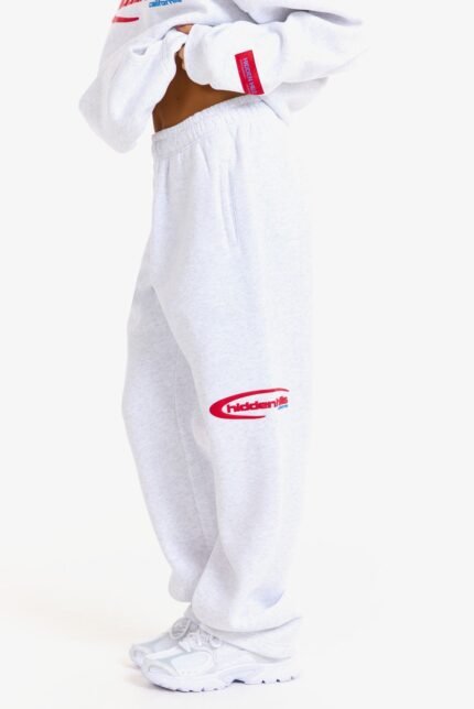 Hidden Hills Sporty Straight-Leg Sweatpants Light Grey/Red
