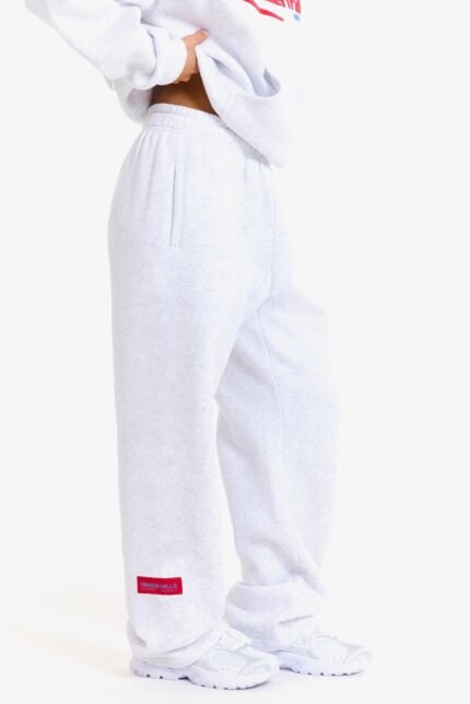 Hidden Hills Sporty Straight-Leg Sweatpants Light Grey/Red