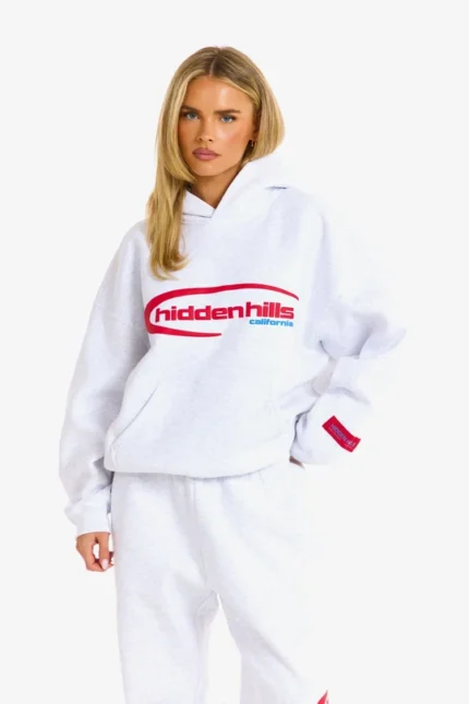 Hidden Hills Sporty Hoodie Light Grey/Red