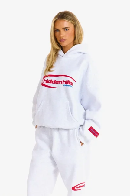 Hidden Hills Sporty Hoodie Light Grey/Red