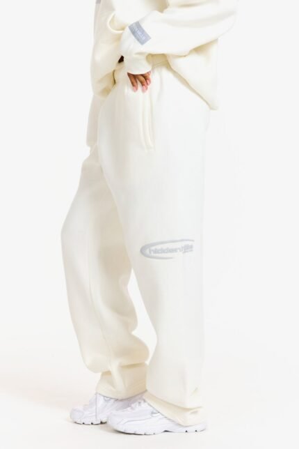 Hidden Hills Sporty Straight-Leg Sweatpants Off-White/Light Gray