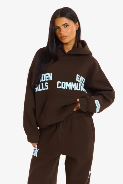 Hidden Hills Label Zip Hoodie Dark Brown