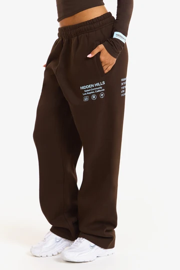 Hidden Hills Label Straight-Leg Sweatpants Dark Brown/Light Blue