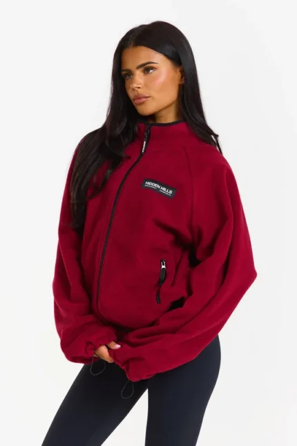 Hidden Hills Fleece Zip-up Jacket Burgundy/Black