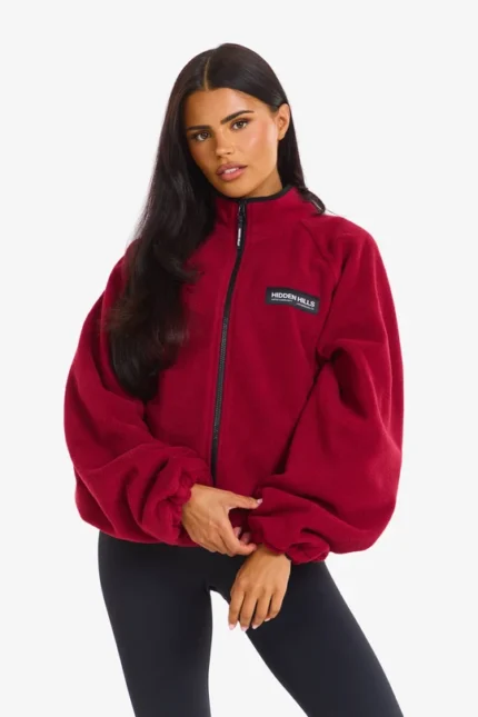 Hidden Hills Fleece Zip-up Jacket Burgundy/Black