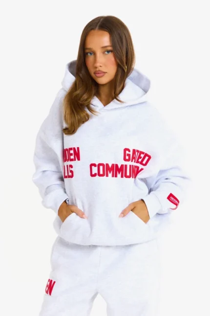 Hidden Hills Gated Community Hoodie Light Grey/Red