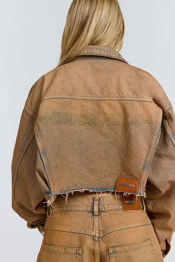Hidden Hills Logo Stitch Cropped Denim Jacket Vintage Wash