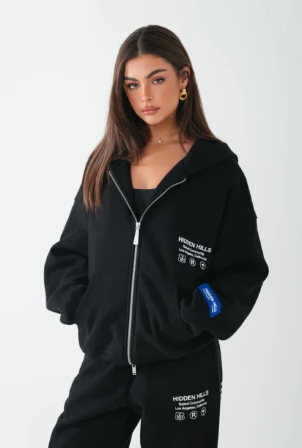 Hidden Hills Label Zip Hoodie Black