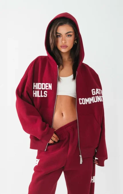 Hidden Hills Gated Community Zip Hoodie Burgundy