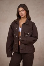Hidden Hills Logo Stitch Denim Jacket Dark Brown