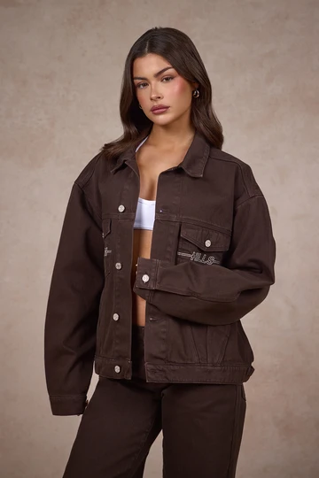 Hidden Hills Logo Stitch Denim Jacket Dark Brown