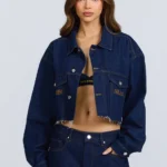 Hidden Hills Logo Stitch Cropped Denim Jacket Indigo