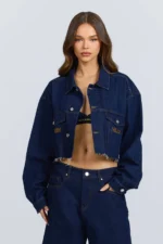 Hidden Hills Logo Stitch Cropped Denim Jacket Indigo