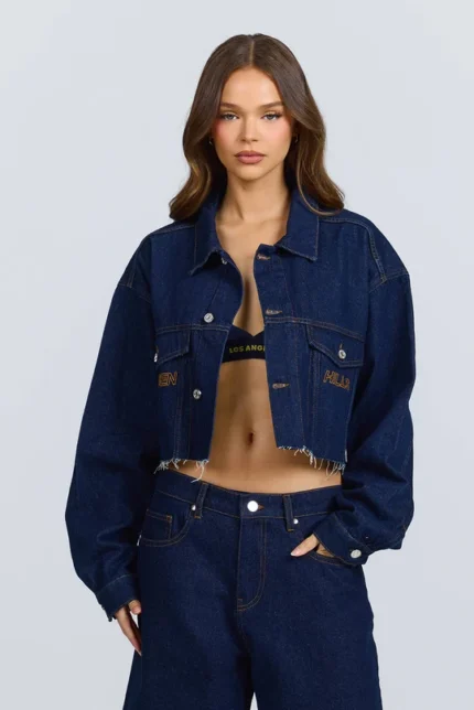 Hidden Hills Logo Stitch Cropped Denim Jacket Indigo