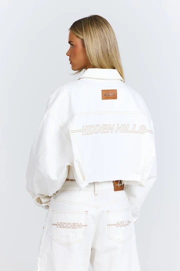 Hidden Hills Logo Stitch Cropped Denim Jacket Off-White