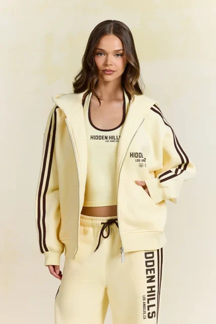 Hidden Hills Striped Zip Hoodie Butter Yellow/Dark Brown