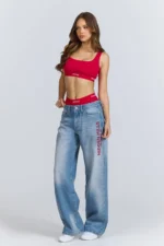 Hidden Hills Red Jeans With Embroidered Logo