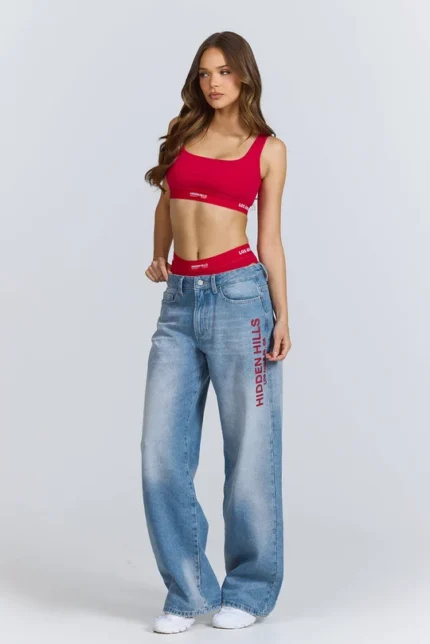Hidden Hills Red Jeans With Embroidered Logo