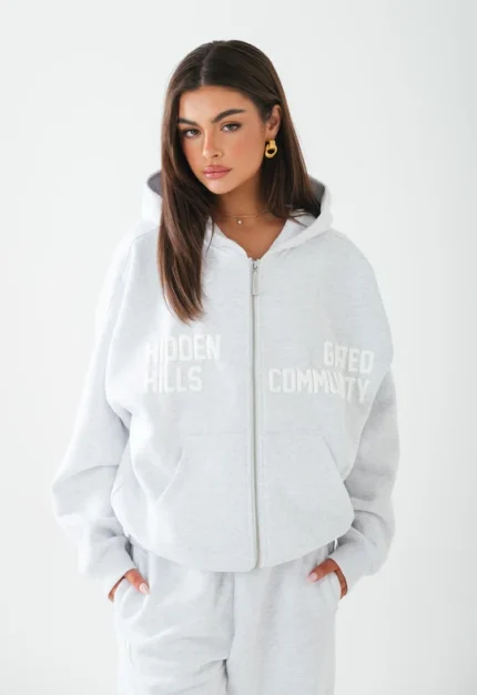 Hidden Hills Gated Community Zip Hoodie Light Grey
