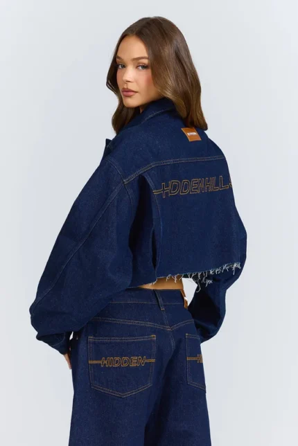 Hidden Hills Logo Stitch Cropped Denim Jacket Indigo