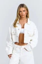 Hidden Hills Logo Stitch Cropped Denim Jacket Off-White