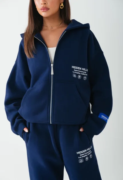 Hidden Hills Label Zip Hoodie Navy