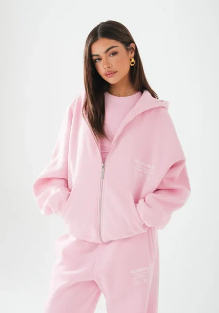 Hidden Hills Label Zip Hoodie Light Pink