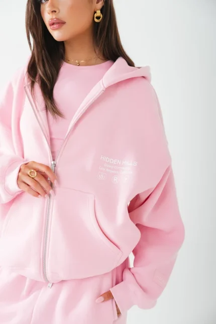 Hidden Hills Label Zip Hoodie Light Pink