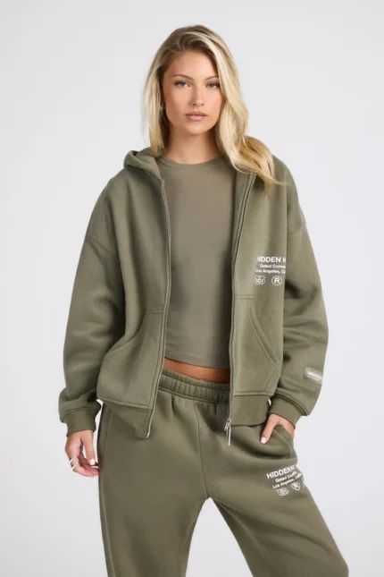 Hidden Hills Label Zip Hoodie Sage