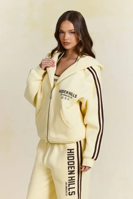 Hidden Hills Striped Zip Hoodie Butter Yellow/Dark Brown