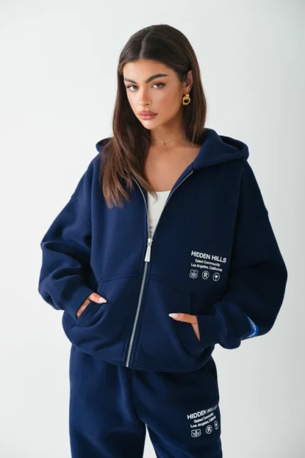 Hidden Hills Label Zip Hoodie Navy